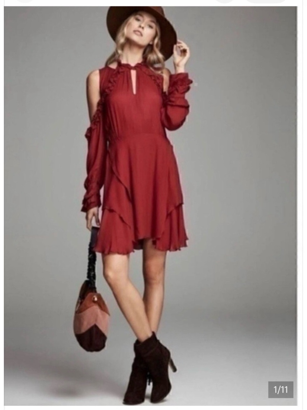 IRO Red Cold-Shoulder Ruffle Tiered Dress NWT